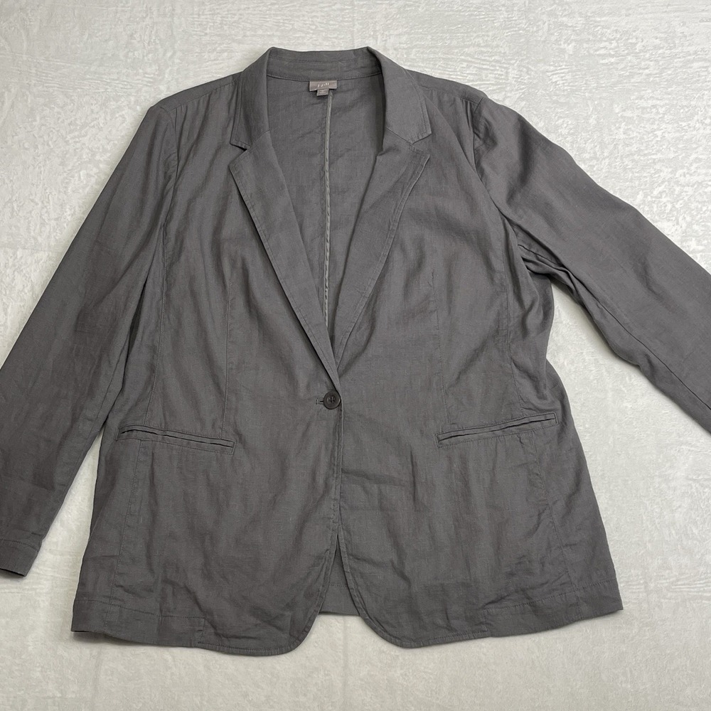 J Jill Blazer Womens XL Gray Lining Linen Blend Jacket Work Single Breasted‎ - Picture 3 of 10